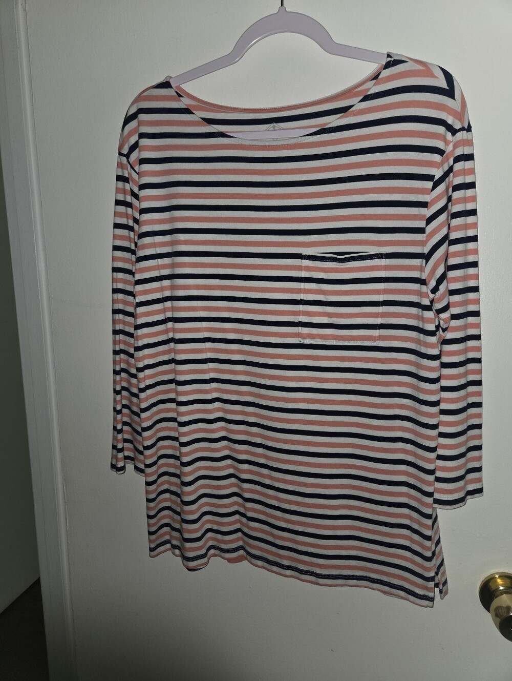 St. John's Bay Pink Navy White Striped Long-Sleeve Tee